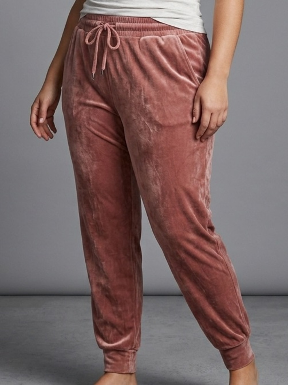 Velour Drawstring Joggers — Dusty Rose